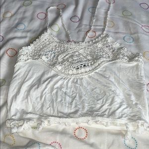 White lace neck tie. Crop top